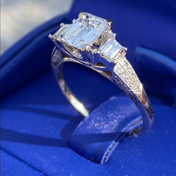 SOLD!! TACORI GIA Emerald Cut Diamond Engagement Ring 1.00 F SI1 Center - Picture 3 of 17